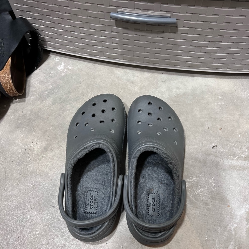 Grey Fuzzy Crocs
